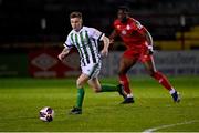 2 April 2021; Brandon Kavanagh of Bray Wanderers gets past Maxin Kouogun of Shelbourne during the SSE Airtricity League First Division match between Shelbourne and Bray Wanderers at Tolka Park in Dublin. Photo by Piaras Ó Mídheach/Sportsfile