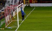 2 April 2021; Bray Wanderers goalkeeper Brian Maher saves a shot from Kevin O'Connor of Shelbourne during the SSE Airtricity League First Division match between Shelbourne and Bray Wanderers at Tolka Park in Dublin. Photo by Piaras Ó Mídheach/Sportsfile