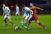 2 April 2021; Anthony Barry of Bray Wanderers in action against John Ross Wilson of Shelbourne during the SSE Airtricity League First Division match between Shelbourne and Bray Wanderers at Tolka Park in Dublin. Photo by Piaras Ó Mídheach/Sportsfile