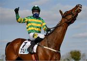 4 April 2021; Jockey Jody McGarvey and Janidil after winning the Underwriting Exchange Gold Cup Novice Steeplechase on day two of the Fairyhouse Easter Festival at the Fairyhouse Racecourse in Ratoath, Meath. Photo by Seb Daly/Sportsfile