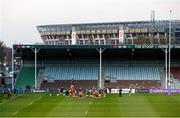 4 April 2021; The Ulster team warm up before the European Rugby Challenge Cup Round of 16 match between Harlequins and Ulster at The Twickenham Stoop in London, England. Photo by Matt Impey/Sportsfile