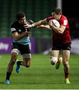 4 April 2021; Jacob Stockdale of Ulster is tackled by Nathan Earle of Harlequins during the European Rugby Challenge Cup Round of 16 match between Harlequins and Ulster at The Twickenham Stoop in London, England. Photo by Matt Impey/Sportsfile