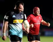 4 April 2021; Eric O'Sullivan of Ulster celebrates winning a penalty during the European Rugby Challenge Cup Round of 16 match between Harlequins and Ulster at The Twickenham Stoop in London, England. Photo by Matt Impey/Sportsfile