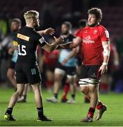 4 April 2021; Tyrone Green of Harlequins and Sean Reidy of Ulster after the European Rugby Challenge Cup Round of 16 match between Harlequins and Ulster at The Twickenham Stoop in London, England. Photo by Matt Impey/Sportsfile