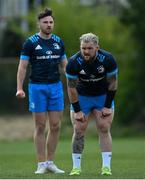 5 April 2021; Andrew Porter, right, and Hugo Keenan during Leinster Rugby squad training at UCD in Dublin. Photo by Ramsey Cardy/Sportsfile
