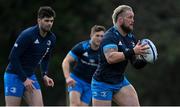 5 April 2021; Andrew Porter, right, Jordan Larmour, centre, and Harry Byrne during Leinster Rugby squad training at UCD in Dublin. Photo by Ramsey Cardy/Sportsfile