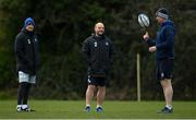 5 April 2021; Backs coach Felipe Contepomi, left, kicking coach and lead performance analyst Emmet Farrell, centre, and head coach Leo Cullen during Leinster Rugby squad training at UCD in Dublin. Photo by Ramsey Cardy/Sportsfile