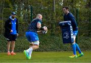 5 April 2021; Rhys Ruddock, left, and James Ryan, watched by contact skills coach Hugh Hogan during Leinster Rugby squad training at UCD in Dublin. Photo by Ramsey Cardy/Sportsfile