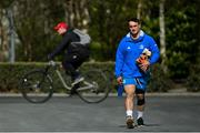 5 April 2021; Rónan Kelleher arrives for Leinster Rugby squad training at UCD in Dublin. Photo by Ramsey Cardy/Sportsfile