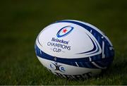 5 April 2021; A general view of a Heineken Champions Cup match ball during Leinster Rugby squad training at UCD in Dublin. Photo by Ramsey Cardy/Sportsfile