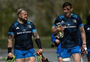 5 April 2021; Andrew Porter, left, and Jack Conan during Leinster Rugby squad training at UCD in Dublin. Photo by Ramsey Cardy/Sportsfile