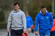 5 April 2021; Jordan Larmour, right, and sports scientist Jack O'Brien during Leinster Rugby squad training at UCD in Dublin. Photo by Ramsey Cardy/Sportsfile