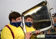 5 April 2021; Jockey Ricky Doyle celebrates with the trophy after riding Freewheelin Dylan to win the BoyleSports Irish Grand National Steeplechase during day three of the Fairyhouse Easter Festival at the Fairyhouse Racecourse in Ratoath, Meath. Photo by Harry Murphy/Sportsfile