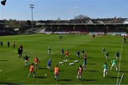 3 April 2021; Cork City players warm up before the SSE Airtricity Women's National League match between Cork City and Shelbourne at Turners Cross in Cork. Photo by Eóin Noonan/Sportsfile