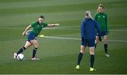 5 April 2021; Katie McCabe, left, watched by Claire Walsh, right, and Louise Quinn during a Republic of Ireland WNT training session at FAI National Training Centre in Dublin. Photo by David Fitzgerald/Sportsfile