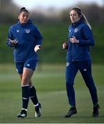 5 April 2021; Rianna Jarrett, left, and Megan Connolly during a Republic of Ireland WNT training session at FAI National Training Centre in Dublin. Photo by David Fitzgerald/Sportsfile