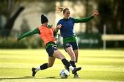 5 April 2021; Claire O'Riordan, left, and Claire Walsh during a Republic of Ireland WNT training session at FAI National Training Centre in Dublin. Photo by David Fitzgerald/Sportsfile
