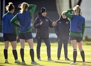 5 April 2021; Manager Vera Pauw, centre, speaks to her players alongside assistant coach Eileen Gleeson during a Republic of Ireland WNT training session at FAI National Training Centre in Dublin. Photo by David Fitzgerald/Sportsfile