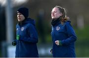 5 April 2021; Amber Barrett, right, and Niamh Fahey during a Republic of Ireland WNT training session at FAI National Training Centre in Dublin. Photo by David Fitzgerald/Sportsfile