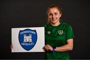 6 April 2021; Ellen Molloy shows support for her local club, Thomastown United, as part of the roll-out of the UEFA C Coaching Licence for Grassroots clubs during a Republic of Ireland WNT features session at Castleknock Hotel in Dublin. Photo by David Fitzgerald/Sportsfile