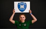 6 April 2021; Ellen Molloy shows support for her local club, Thomastown United, as part of the roll-out of the UEFA C Coaching Licence for Grassroots clubs during a Republic of Ireland WNT features session at Castleknock Hotel in Dublin. Photo by David Fitzgerald/Sportsfile