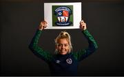 6 April 2021; Denise O'Sullivan shows support for her local club, Wilton United FC, as part of the roll-out of the UEFA C Coaching Licence for Grassroots clubs during a Republic of Ireland WNT features session at Castleknock Hotel in Dublin. Photo by David Fitzgerald/Sportsfile