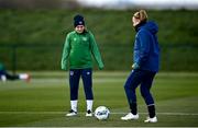 5 April 2021; Alli Murphy, left, and Amber Barrett during a Republic of Ireland WNT training session at FAI National Training Centre in Dublin. Photo by David Fitzgerald/Sportsfile