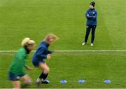 7 April 2021; Manager Vera Pauw watches her players warm-up during a Republic of Ireland training session at Tallaght Stadium in Dublin. Photo by Stephen McCarthy/Sportsfile