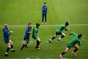 7 April 2021; Manager Vera Pauw watches her players warm-up during a Republic of Ireland training session at Tallaght Stadium in Dublin. Photo by Stephen McCarthy/Sportsfile