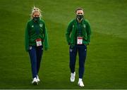 8 April 2021; Republic of Ireland players Denise O'Sullivan, left, and Katie McCabe before the women's international friendly match between Republic of Ireland and Denmark at Tallaght Stadium in Dublin. Photo by Eóin Noonan/Sportsfile