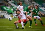 8 April 2021; Louise Quinn of Republic of Ireland in action against Sofie Junge of Denmark during the women's international friendly match between Republic of Ireland and Denmark at Tallaght Stadium in Dublin. Photo by Stephen McCarthy/Sportsfile