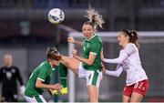 8 April 2021; Louise Quinn of Republic of Ireland in action against Signe Bruun of Denmark during the women's international friendly match between Republic of Ireland and Denmark at Tallaght Stadium in Dublin. Photo by Stephen McCarthy/Sportsfile