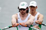 9 April 2021; Ronan Byrne, left, and Philip Doyle of Ireland compete in their heat of the Men's Double Sculls during Day 1 of the European Rowing Championships 2021 at Varese in Italy. Photo by Roberto Bregani/Sportsfile