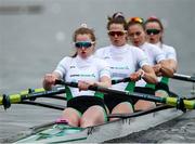 9 April 2021; Ireland rowers, from left, Emily Hegarty, Fiona Murtagh, Eimear Lambe and Aifric Keogh compete in their heat of the Women's Four during Day 1 of the European Rowing Championships 2021 at Varese in Italy. Photo by Roberto Bregani/Sportsfile