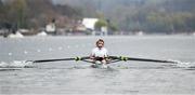 9 April 2021; Ireland rowers, from left, Emily Hegarty, Fiona Murtagh, Eimear Lambe and Aifric Keogh compete in their heat of the Women's Four during Day 1 of the European Rowing Championships 2021 at Varese in Italy. Photo by Roberto Bregani/Sportsfile