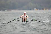 9 April 2021; Daire Lynch of Ireland competes in his heat of the Men's Single Sculls during Day 1 of the European Rowing Championships 2021 at Varese in Italy. Photo by Roberto Bregani/Sportsfile