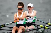 9 April 2021; Margaret Cremen, left, and Aoife Casey of Ireland compete in their heat of the Lightweight Women's Double Sculls during Day 1 of the European Rowing Championships 2021 at Varese in Italy. Photo by Roberto Bregani/Sportsfile