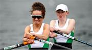 9 April 2021; Margaret Cremen, left, and Aoife Casey of Ireland compete in their heat of the Lightweight Women's Double Sculls during Day 1 of the European Rowing Championships 2021 at Varese in Italy. Photo by Roberto Bregani/Sportsfile