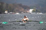 9 April 2021; Margaret Cremen, left, and Aoife Casey of Ireland compete in their heat of the Lightweight Women's Double Sculls during Day 1 of the European Rowing Championships 2021 at Varese in Italy. Photo by Roberto Bregani/Sportsfile