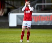 9 April 2021; Chris Forrester of St Patrick's Athletic reacts during the SSE Airtricity League Premier Division match between St Patrick's Athletic and Derry City at Richmond Park in Dublin. Photo by Harry Murphy/Sportsfile