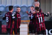 9 April 2021; Georgie Kelly, second from right, celebrates with his Bohemians team-mates after scoring his side's first goal, a penalty, during the SSE Airtricity League Premier Division match between Dundalk and Bohemians at Oriel Park in Dundalk, Louth. Photo by Ben McShane/Sportsfile