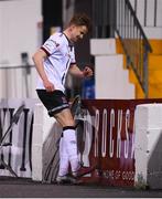 9 April 2021; Ole Erik Midtskogen of Dundalk kicks the pitchside advertising moments after being substituted during the SSE Airtricity League Premier Division match between Dundalk and Bohemians at Oriel Park in Dundalk, Louth. Photo by Stephen McCarthy/Sportsfile