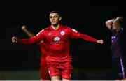 9 April 2021; Yousef Mahdy of Shelbourne celebrates after Wexford's Conor Crowley scored an own goal during the SSE Airtricity League First Division match between Shelbourne and Wexford at Tolka Park in Dublin. Photo by Eóin Noonan/Sportsfile