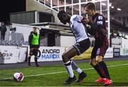9 April 2021; Junior Ogedi-Uzokwe of Dundalk in action against Tyreke Wilson of Bohemians during the SSE Airtricity League Premier Division match between Dundalk and Bohemians at Oriel Park in Dundalk, Louth. Photo by Ben McShane/Sportsfile