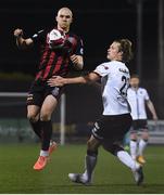 9 April 2021; Georgie Kelly of Bohemians in action against Daniel Cleary of Dundalk during the SSE Airtricity League Premier Division match between Dundalk and Bohemians at Oriel Park in Dundalk, Louth. Photo by Ben McShane/Sportsfile