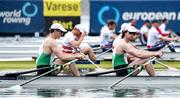 10 April 2021; Philip Doyle, left, and Ronan Byrne of Ireland before their A/B semi-final of the Men's Double Sculls during Day 2 of the European Rowing Championships 2021 at Varese in Italy. Photo by Roberto Bregani/Sportsfile