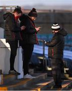 9 April 2021; Dundalk Commercial Consultant Ronan Shields, left, with groundsmen Jimmy Fisher, centre, and David Caldwell before the SSE Airtricity League Premier Division match between Dundalk and Bohemians at Oriel Park in Dundalk, Louth. Photo by Ben McShane/Sportsfile