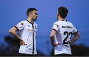 9 April 2021; Michael Duffy, left, and Cameron Dummigan of Dundalk during the SSE Airtricity League Premier Division match between Dundalk and Bohemians at Oriel Park in Dundalk, Louth. Photo by Ben McShane/Sportsfile