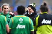 10 April 2021; Ireland head coach Adam Griggs speaks to his players before the Women's Six Nations Rugby Championship match between Wales and Ireland at Cardiff Arms Park in Cardiff, Wales. Photo by Ben Evans/Sportsfile