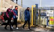 10 April 2021; Drogheda United manager Tim Clancy, right, and members of the Drogehda United backroom team arrive before SSE Airtricity League Premier Division match between Longford Town and Drogheda United at Bishopsgate in Longford. Photo by Sam Barnes/Sportsfile